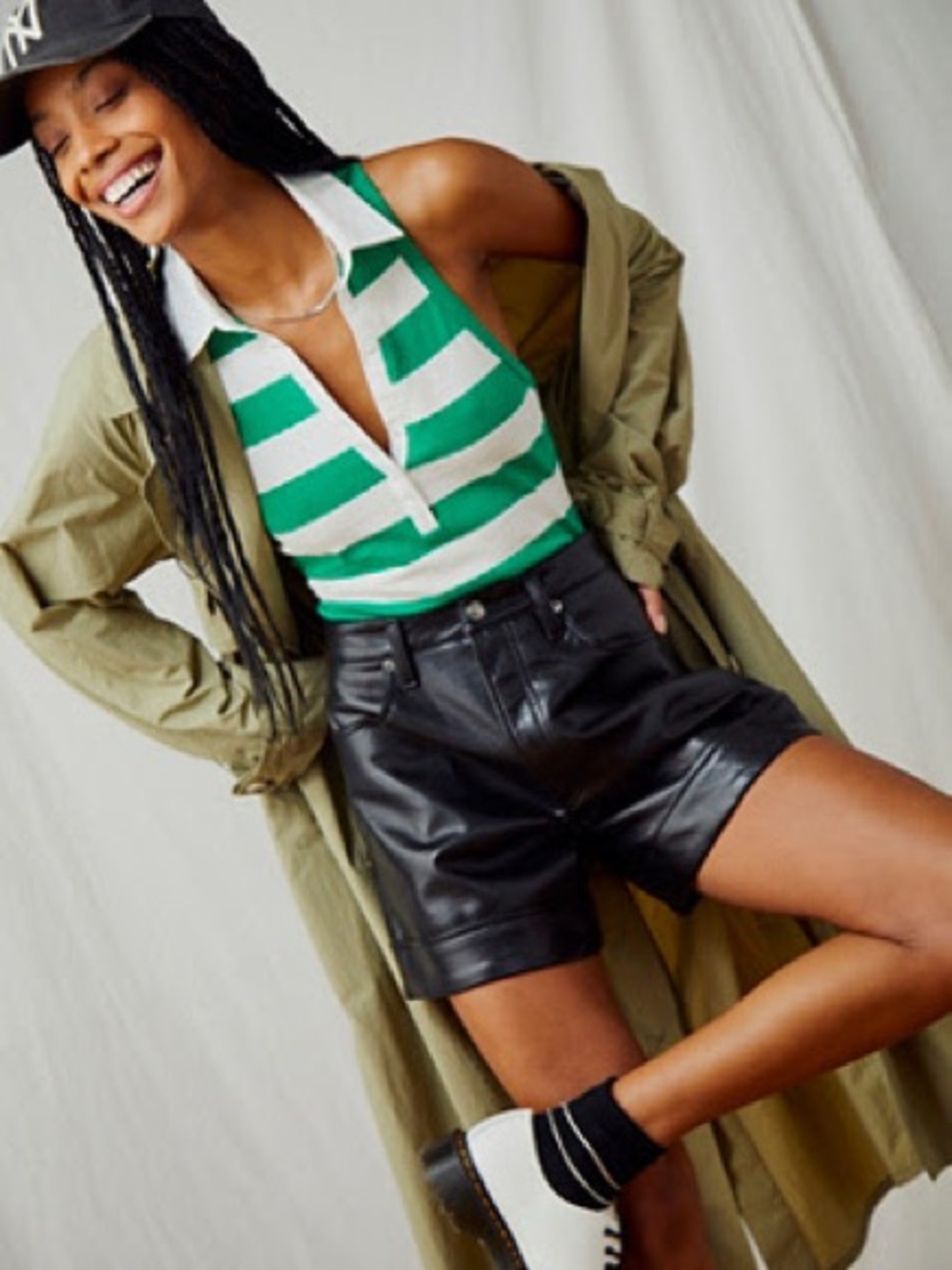 Free People Intimately Green Rugby Stripe Polo Bodysuit